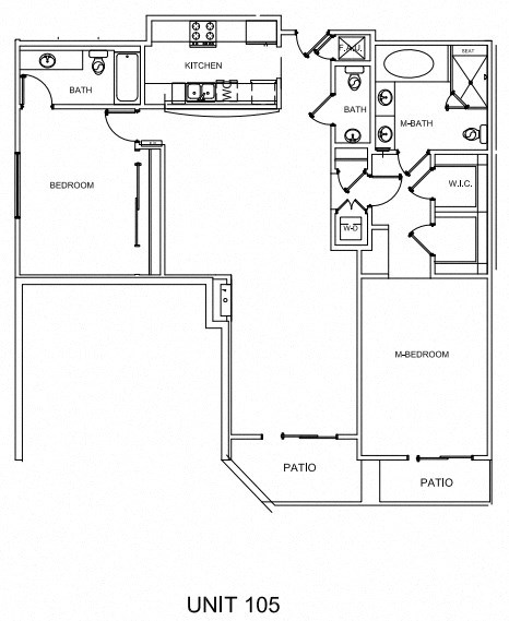 Floor plan for 2 beds, 2.5 baths, 1405 sqft